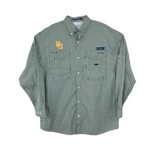BAYLOR University Bears‎ College Columbia Fishing Bonehead Green Check Shirt MED